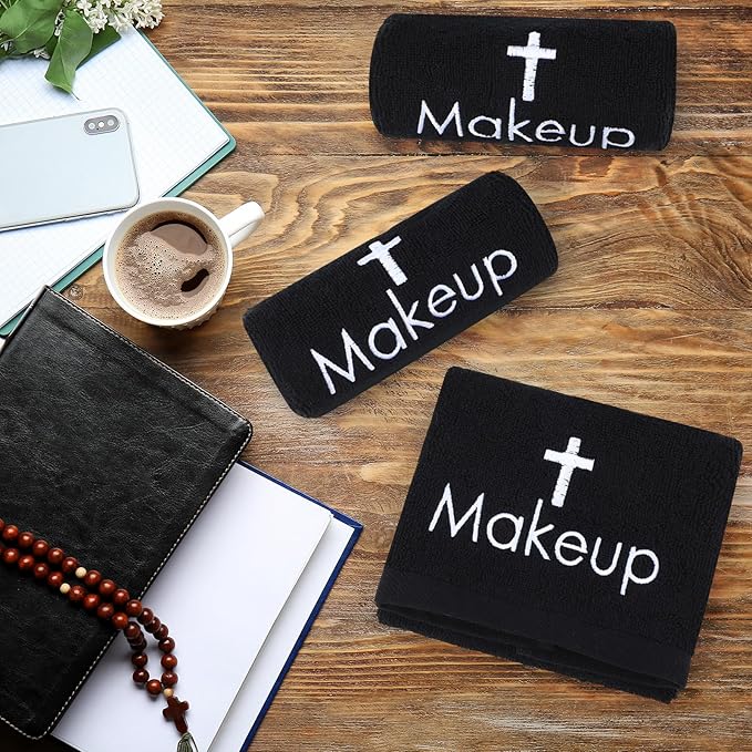 Shimeyao 13x13 Inch Black Makeup Towels Reusable Makeup Washcloths for Face Facial Remover Washcloths Absorbent Cotton Towel for Women Skin Care (6 Pcs,Cross Pattern)