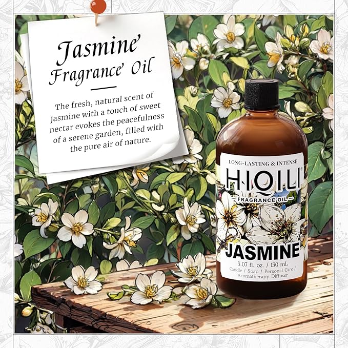 HIQILI Jasmine Fragrance Oil for Aromatherapy Diffuser, Floral Scent for Candle, Perfume Making, Skin Care, Laundry Essential Oil - 5.07 Fl Oz