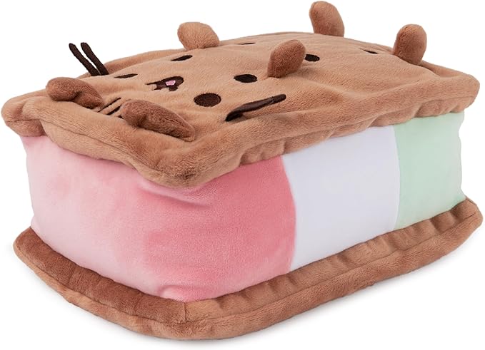 GUND Pusheen Neapolitan Ice Cream Sandwich Pusheen Plush, Stuffed Animal for Ages 8 and Up, Brown, 9.5”