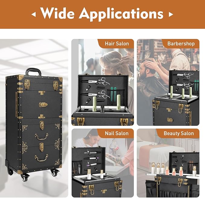 Cosmetic Train Case,Makeup Organizer Travel Case with Multiple Compartments,Rolling Makeup Case,Professional Makeup Casewith Wheels for Make-up Artists,55Lbs Load-Bearing