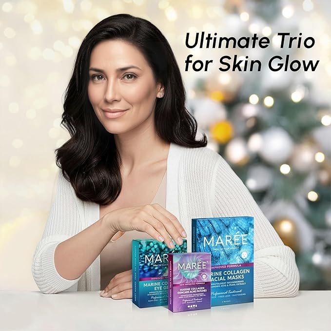 MAREE Holiday Skincare Gift Set — Under Eye Patches, Collagen Face Mask & Cute Pimple Patches for Face — Christmas Gifts & Stocking Stuffers for Women and Men — Top Christmas Gifts for Mom & Coworkers
