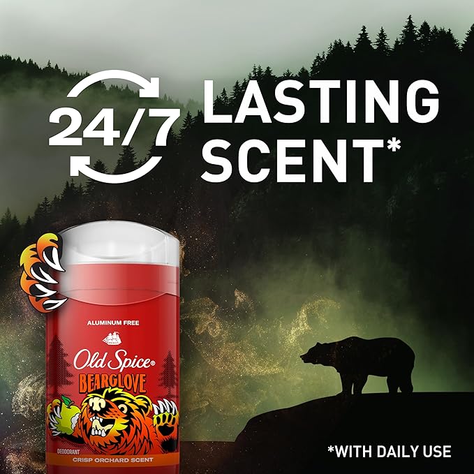 Old Spice Aluminum Free Deodorant for Men, 24/7 Odor Protection, 24/7 Freshness & Lasting Scent, Goes on Clear, Bearglove with Crisp Orchard Scent, 3.0 oz