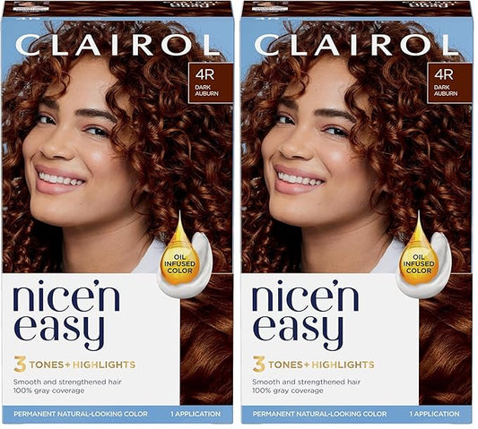 Clairol Nice'n Easy Permanent Hair Dye, 4R Dark Auburn Hair Color, Pack of 2