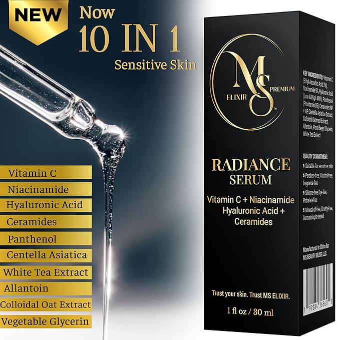 New Facial Serum for Sensitive Skin Vitamin C Hyaluronic Acid & Niacinamide Hydrating Anti-Aging Formula 1 fl oz (30 ml)