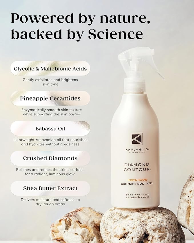 KAPLAN MD Diamond Contour Insta-Glow Gommage Body Peel – Body Exfoliator & Skin Peel with Glycolic Acid, Pineapple Ceramides & Crushed Diamonds - Exfoliating for Smooth, Radiant Skin, 3.4 fl oz