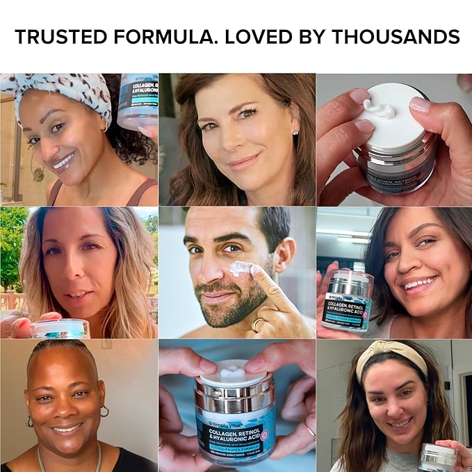 SimplyVital Anti-Aging Collagen Retinol Cream for Face, Neck & Décolleté with Hyaluronic Acid - Made in USA, Daily Collagen, Retinol & Hyaluronic Acid Cream, 2-Pack