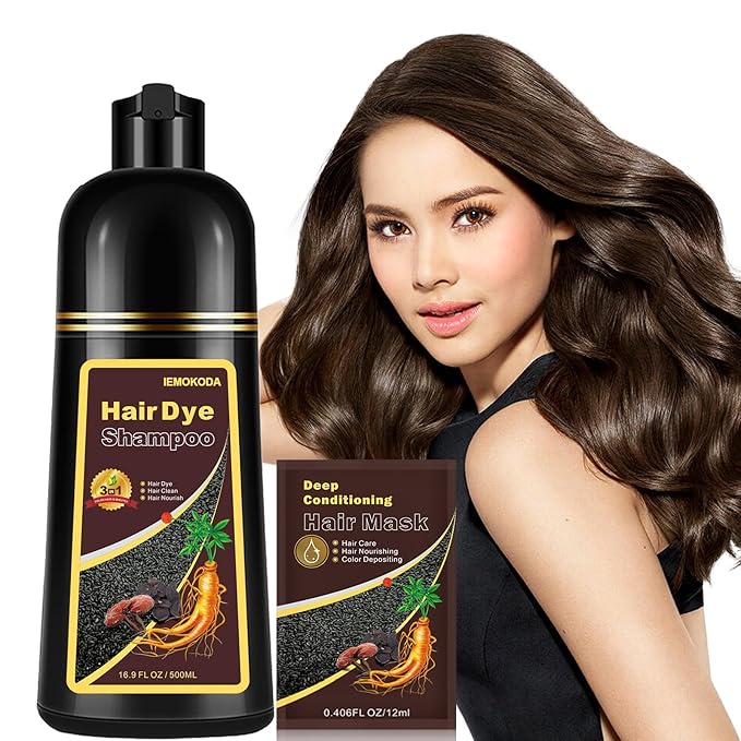 Dark Coffee Hair Dye Shampoo for Gray Coverage, Herbal Hair Color Shampoo Works in Minutes, Brown Hair Shampoo for All Hair Types, Lasting Shampoo Hair Dye
