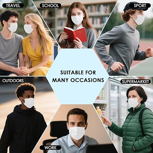 NNPCBT White Disposable Face Masks 125 Pack,3-Ply Breathable Mask For Adults,Great For Outdoors,Home, Office, School