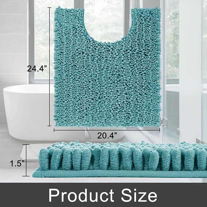 Yimobra Toilet Rug U Shaped Washable 24x20 Inch - Ultra Soft Absorbent Chenille Bath Rugs for Toilet, Quick Dry & Machine Washable, Non Slip Contour Bathroom Mat, Teal Blue
