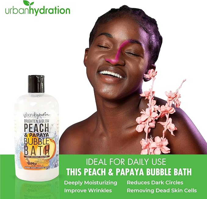 Urban Hydration Peach & Papaya Bubble Bath – Foaming Bubble Bath for Relaxation & Glowing Skin, Enriched with Vitamins A & E, Gentle for All Skin Types, Ideal for Men and Women – 16.9 Oz