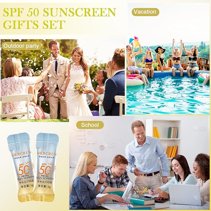 60PCS Mini Sunscreen SPF50+ PA+++ - Travel Size Sunscreen Bulk for Face & Body, Lightweight & Non-Greasy, Water-Resistant, Perfect for Summer Party & Thank You Gifts