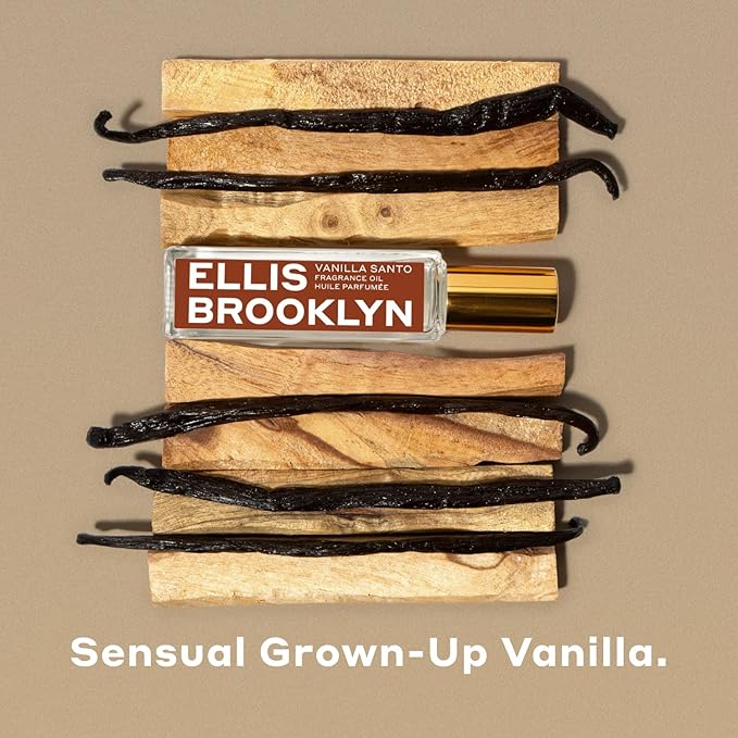 Ellis Brooklyn VANILLA SANTO Perfume Oil Roll-On for Women – Sensual Grown-Up Vanilla Fragrance – Woody & Smoky Perfume with Palo Santo, Cedarwood & Myrrh – Travel-Friendly Rollerball, 15ml