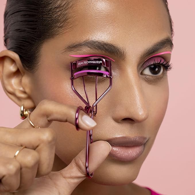 Real Techniques Double Time Brush + Lash 4 Piece Set, Dual-Ended Eye Makeup Brushes For Eyeshadow & Brows, Travel-Friendly Brush Caps For Storage, Eyelash Curler Included, Cruelty-Free