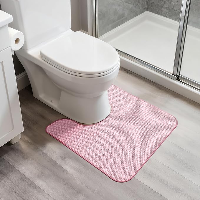 Toilet Rugs U Shaped Bathroom Rug,Machine Washable Non Slip Quick Dry Super Absorbent Ultra Thin Toilet Mats for Bathroom Toilet.Pink,1'8"x2'(20x24inch)