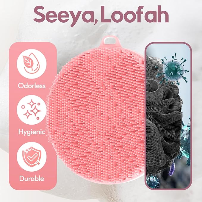 Silicone Body Scrubber - Loop Fin Bristles Loofah for Gentle Exfoliating & Lathering with Body Scrub & Wash, Durable & Hygienic, Deep Cleansing Exfoliator for All Skin Types - Shower Essential