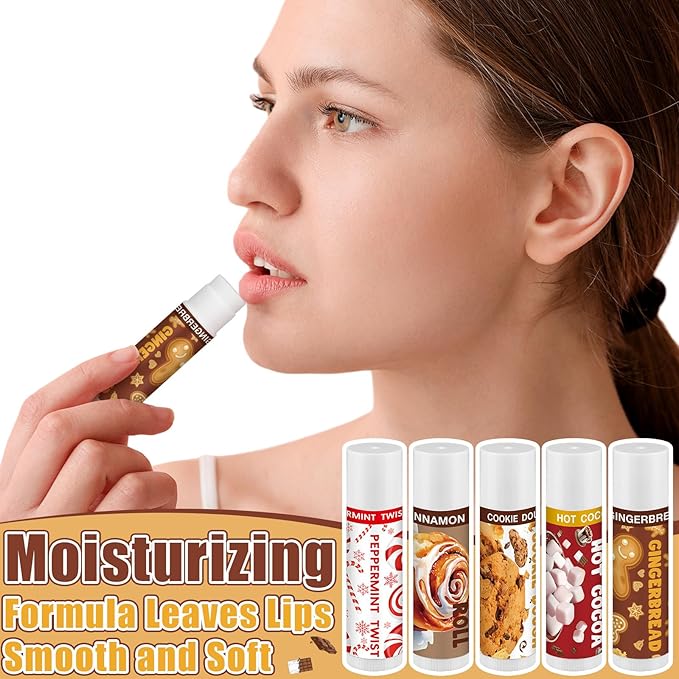 50pcs Christmas Peppermint Flavor Lip Balms Gift Bulk Candy Gingebread Hot Cocoa Cookie Cinnamon Flavor Lip Balm Favor Christmas Party Gift Stocking Stuffer for Coworker Staff Employee (Sweet)