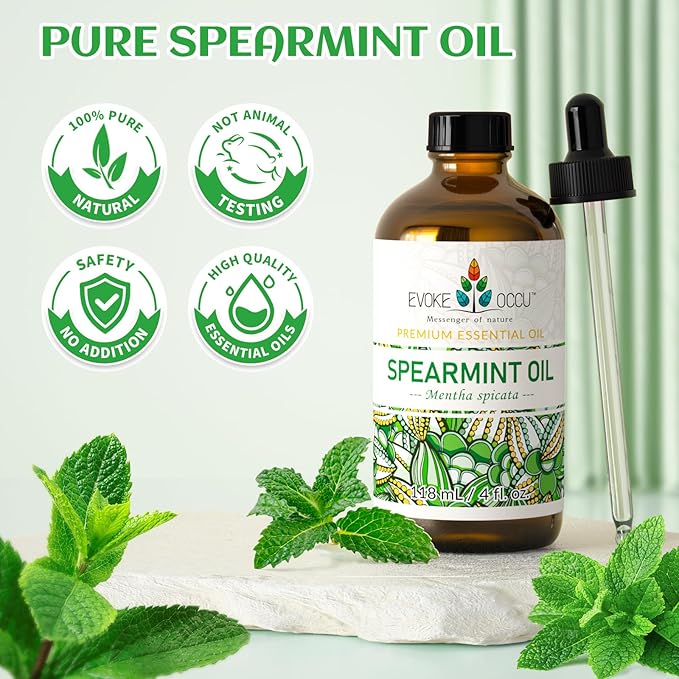 EVOKE OCCU Spearmint Oil for Inhibit Facial Hair Growth, Air Freshening, Added to Creams & Lotions - 4 Fl Oz