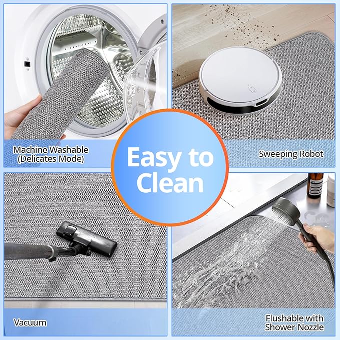 Toilet Rugs U Shaped Washable 24x20, Ultra Thin Toilet Rug Super Absorbent, Toilet Mat Rubber Backing Non-Slip, Toilet Mats Machine Washable Dry Quickly, Contour Bathroom Rugs for Toilet-Grey