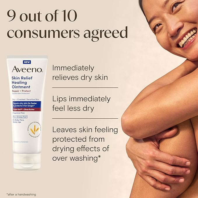 Aveeno Skin Relief Healing Ointment, Repair & Protect Extra Dry, Cracked Skin, Glycerin Protectant with Triple Oat & Shea Butter, Fragrance-Free & Non-Greasy Feel, Travel Size, 2.0 oz (Pack of 3)