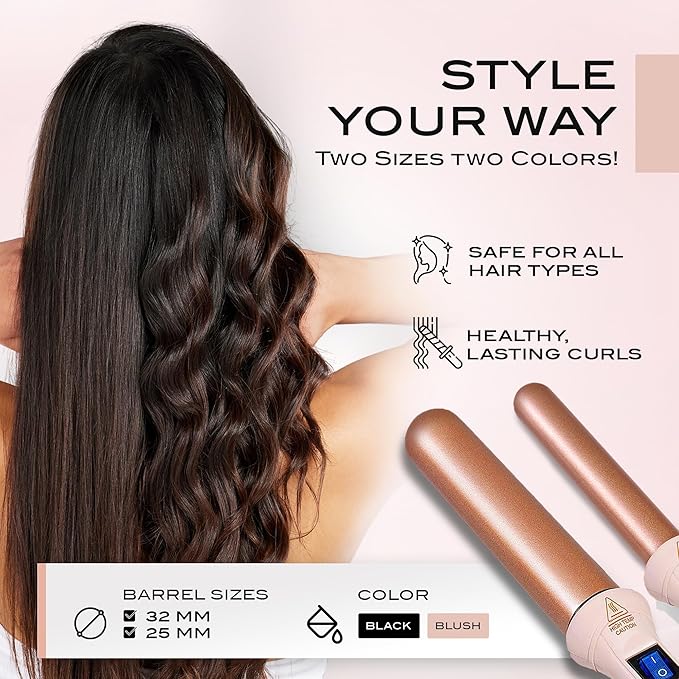 NuMe Classic Curling Wand, Blush | 1-Inch Tourmaline Ceramic Barrel with Far-Infrared Heat & Negative Ions for Frizz-Free, Long-Lasting Waves & Curls – Professional Hair Styling Tool for All Types