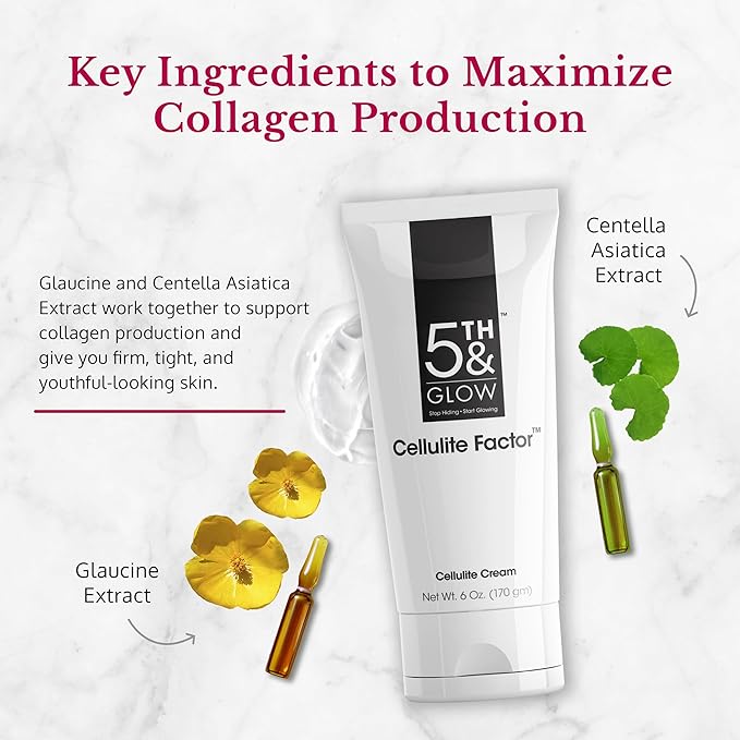 5th & Glow Cellulite Factor - Skin Tightening Cream for Body, Thighs, Legs & Butt - Skin Firming Anti-Cellulite Lotion for Smoother Skin & Stomach - 6 oz