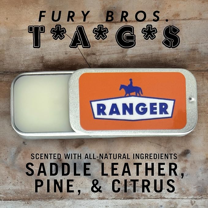 FURY BROS. TAGS Men’s Solid Cologne | Ranger | Saddle Leather Pine Citrus | Beeswax Grapeseed Oil Fragrance | Made in USA | Travel Size .25 oz