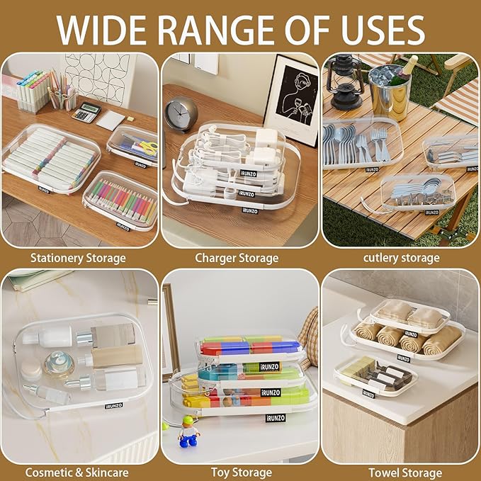 3 PCS Clear Hard Shell Zipper Case With Handle Strap，Clear Plastic Waterproof Cosmetic Makeup Bags Toiletry Pouches for Travel With Double Zipper，Kid's Toy Storage Organizer Bins Box