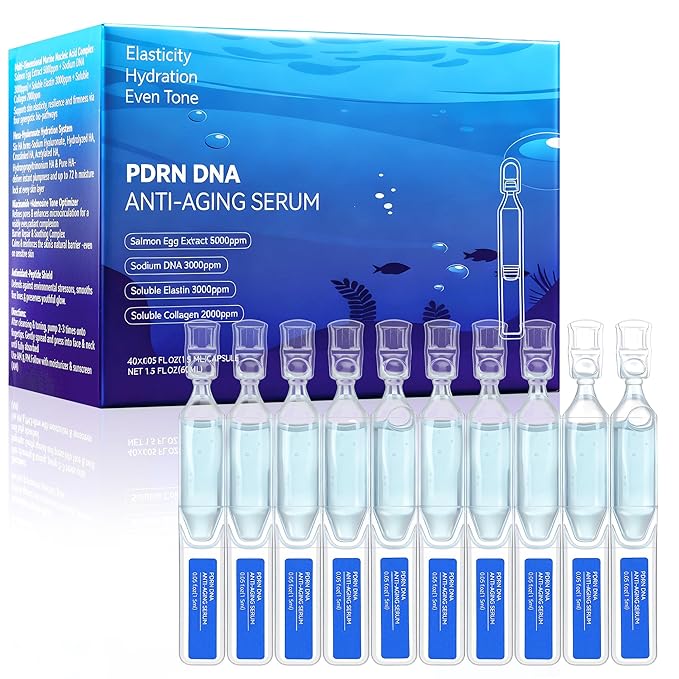 Salmon DNA PDRN Korean Collagen Hyaluronic Acid Ampoule, Anti-Aging Hydrating Serum with Glutathione, Niacinamide & 5000ppm Salmon Egg DNA, Firming Brightening Improves skin Radiance 0.05 fl.oz x 40e