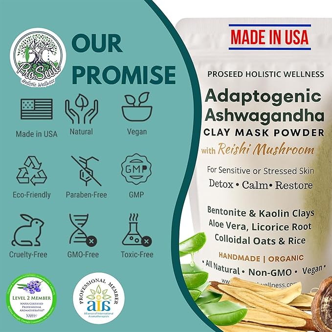 ProSeed Clay Powder Mask with Ashwagandha, Reishi, Kaolin & Bentonite – Natural Botanical Facial Cleanse with Oats & Aloe for Moisturizing & Hydrating Sensitive Skin – Skin Care Powder Facial Mask