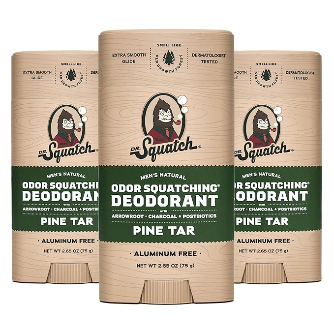 Dr. Squatch Natural Deodorant for Men - Odor-Squatching Aluminum Free - Pine Tar (2.65 oz, 3-Pack)