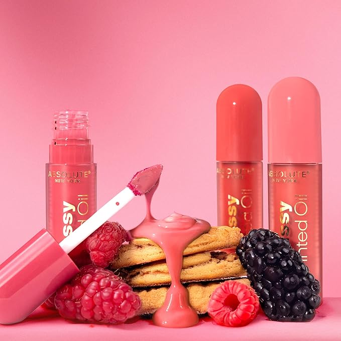 Absolute New York Dewy Water Lip and Cheek Tint, Glassy Tinted Lip Oil, with Vitamin E, Squalane and Jojoba Seed Oil (MLTN04 Raspberry Sorbet)