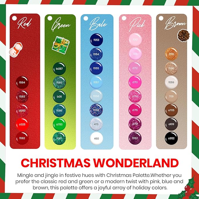 Beetles Christmas Gel Nail Polish Set, Glitz Galaxy UV LED Soak Off Gel Kits, 44Pcs Burgundy Red Gold Green Silver Blue Pink Sparkle Shade with Base Top Coat Winter Manicure Gift for Women