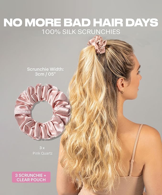 SUNDAYSILKS™ Luxurious Mulberry Silk Scrunchies for Women & Girls | No-Slip, Silky Hair Ties for Natural, Curly, Thin or Thick Hair | Gentle Hold for Ponytails & Sleep | Mini to Large Sizes [3 Pack]