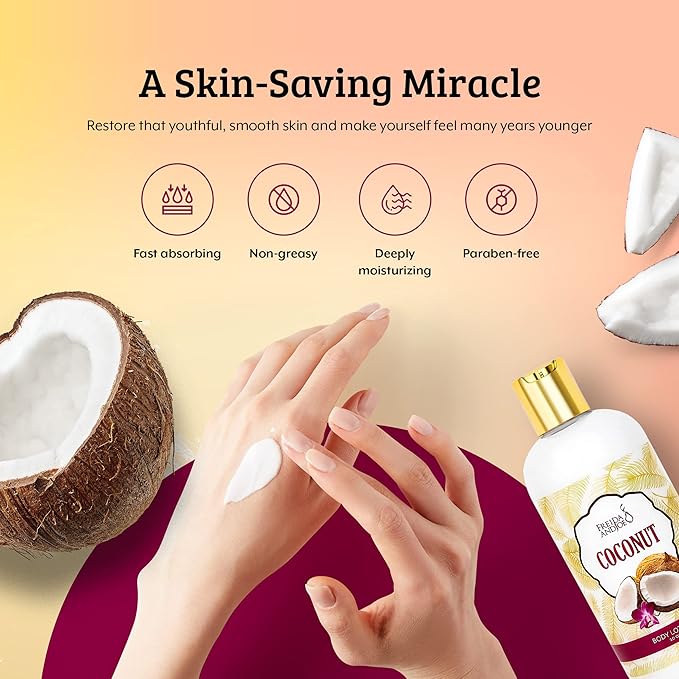 Home Spa Gift 10oz Deep Moisturizing Fragrance Body Lotion & 8 oz. Fine Fragrance Body Mist Set Luxury Self-Care Combo for Women and Girls (Coconut)