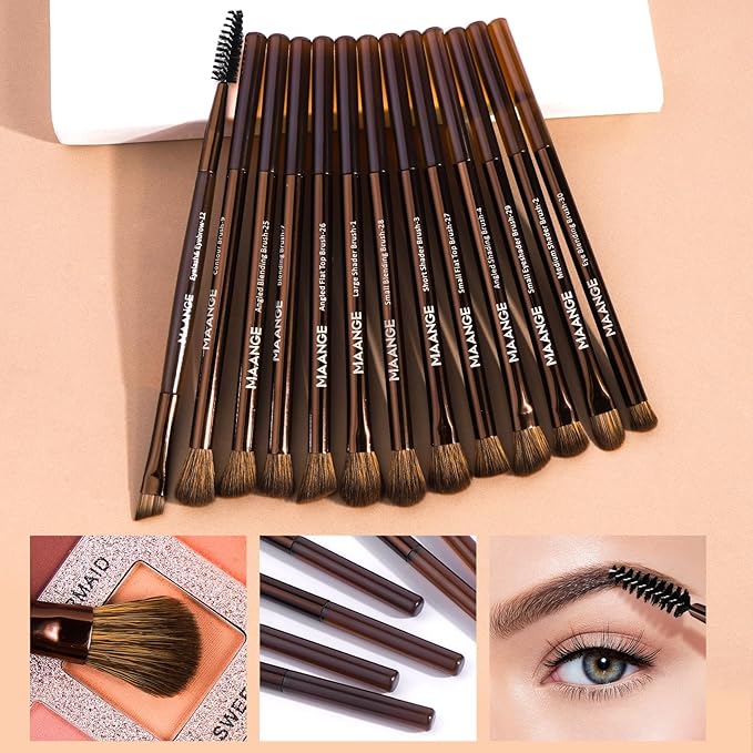 MAANGE 20 PCS Makeup Brushes with Case Professional Makeup Brush Set Premium Synthetic Face Kabuki Foundation Brush Kit (Coffee)
