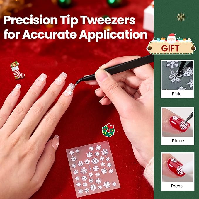 Beetles Christmas Nail Art Stickers 30 Sheets 3D Snowflake Nail Stickers White Snowmen Santa Claus Elk Nails Supplies DIY Decals for DIY Decoration Nails Art