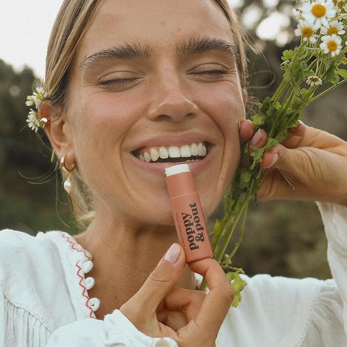 Poppy & Pout Lip Care Set | Lip Balm & Scrub | Sustainable Cardboard Tubes & Glass Jars, All Natural, Beeswax, Coconut Oil, Cruelty Free, Exfoliating & Moisturizing Lip Treatment (Pomegranate Peach)