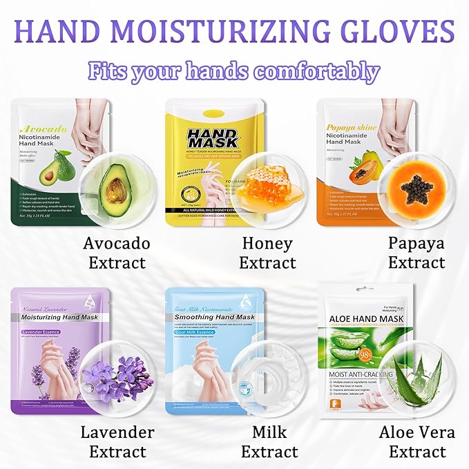 Hand Mask Moisturizing Gloves 6 Pack,Hydrating Hand Mask for Women,Soft Gloves for Dry Cracked Skin M