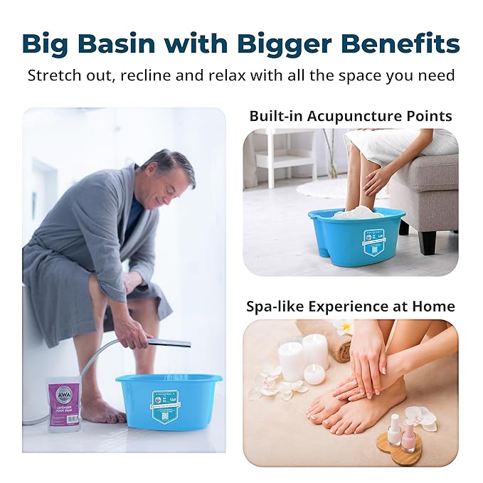 AWA Extra Large Pool Foot Bath, Sturdy Feet Soaking Tub and Pedicure Bowl, Foot Spa Kit for Women and Men (Blue Foot Tub)