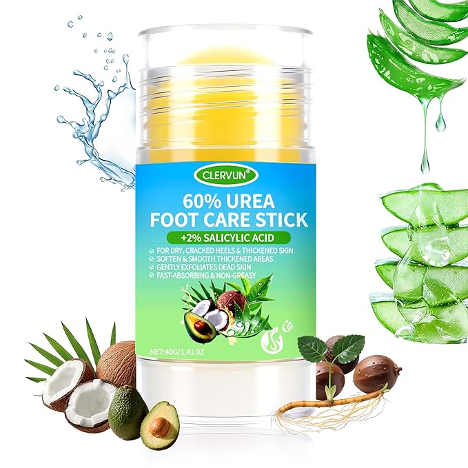 60% Urea Cream Stick with 2% Salicylic Acid, Anti-Cracking Foot & Hand Cream Moisturizer for Dry Cracked Heel Feet, Knee, Elbow, Foot Balm Stick for Callus Remover & Dead Skin Softener (1)