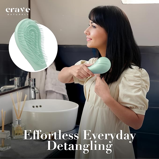 Crave Naturals Detangling Hair Brush Large Turquoise – Glide Thru Hair Detangler Brush for Women, Kids & Toddlers – Gentle Scalp Care, No-Pain Tangle-Free Hairbrush for All Hair Types