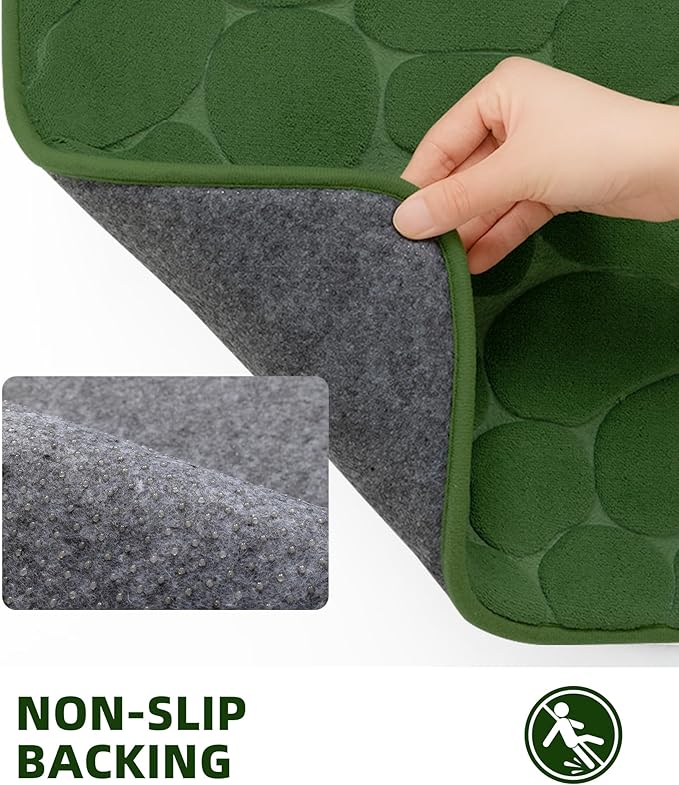 YIHOUSE Memory Foam Bath Mat Cobblestone Bathroom Rugs Super Water Absorbent Bath Mats for Bathroom Machine Washable Bath Rugs(17 x 24,Green)