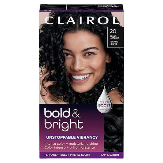 Clairol Bold & Bright Permanent Hair Dye, 20 Black Licorice Hair Color, Pack of 1