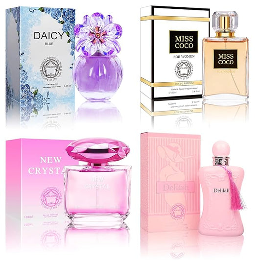 META-BOSEM Perfume for Women Set (100ml x 4PCS Variety Pack), NewCrys, Delilah, MissCoco, DaicyB, Long Lasting Perfume for Women All Day Use