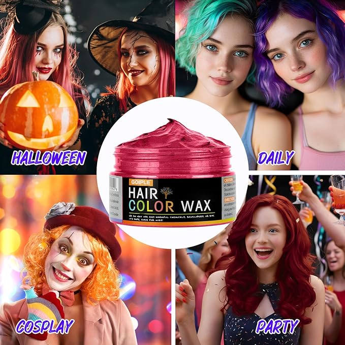 4 Colors Temporary Hair Color Wax for Christmas Party, Stocking Stuffers - DIY Washable Natural Instant Hair Color for Women Temporary Hair Dye for Kids Teens Women Men(Blue&Purple&Red&Green 4pcs)