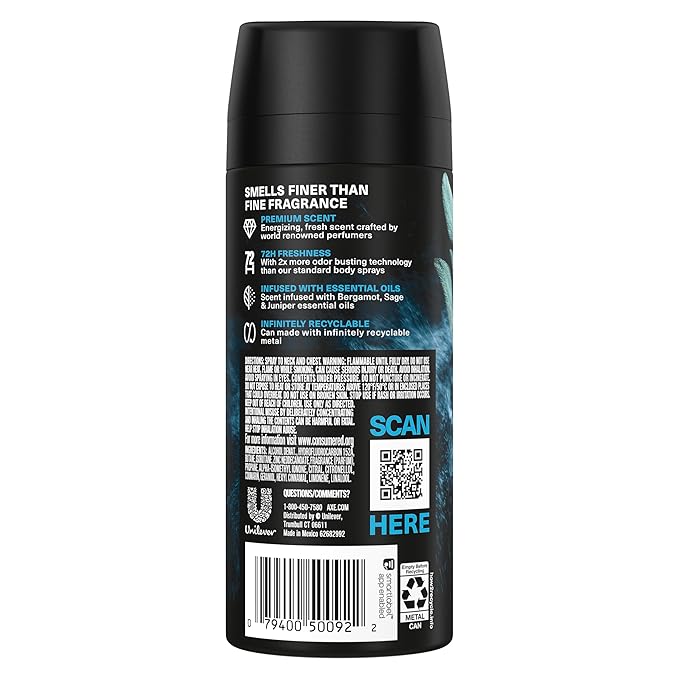 AXE Fine Fragrance Collection Premium Deodorant Body Spray for Men Aqua Bergamot with 72H Odor Protection and Freshness Infused with Aqua, Bergamot, and Sage Essential Oils 4 oz