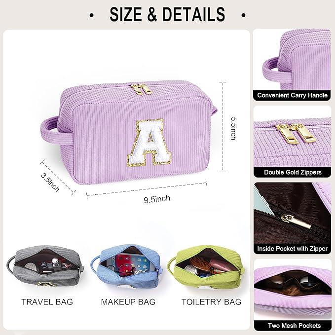 YOOLIFE Initial Travel Makeup Bag Cosmetic Bag - Teen Girl Gifts Trendy Stuff Friend Birthday Gifts for Women Teen Girl Kids