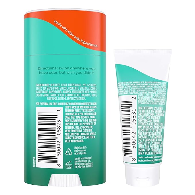 Lume Whole Body Deodorant - Invisible Cream Tube Mini and Solid Stick - 72 Hour Odor Control - Aluminum Free, Baking Soda Free, Skin Safe - 0.5 Oz Mini Tube + 2.6 Oz Solid Stick (Minted Cucumber)