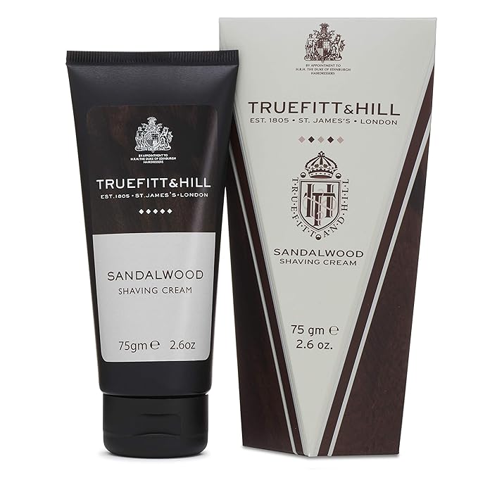 Truefitt & Hill Shaving Cream Tube - Sandalwood - Premium Glycerin-Based Lather, Smooth Glide, and Hydration for a Luxurious Shave - 2.65 oz.