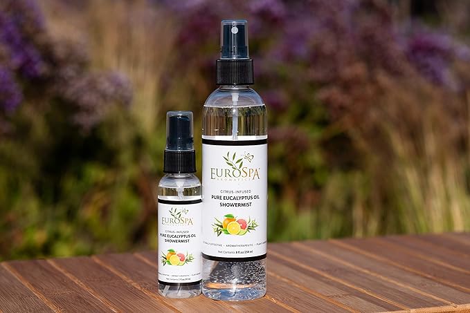 EuroSpa Aromatics Pure Eucalyptus Oil ShowerMist and Steam Room Spray, All-Natural Premium Aromatherapy Essential Oils - Citrus Infused, 8oz, 2 Pack